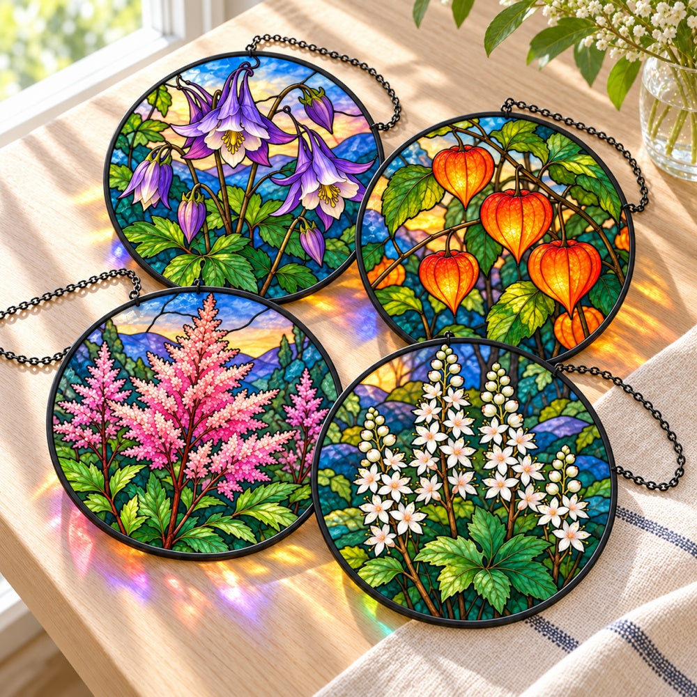 Stained Glass Suncatcher Set of 4 - Enchanted Fairy Garden