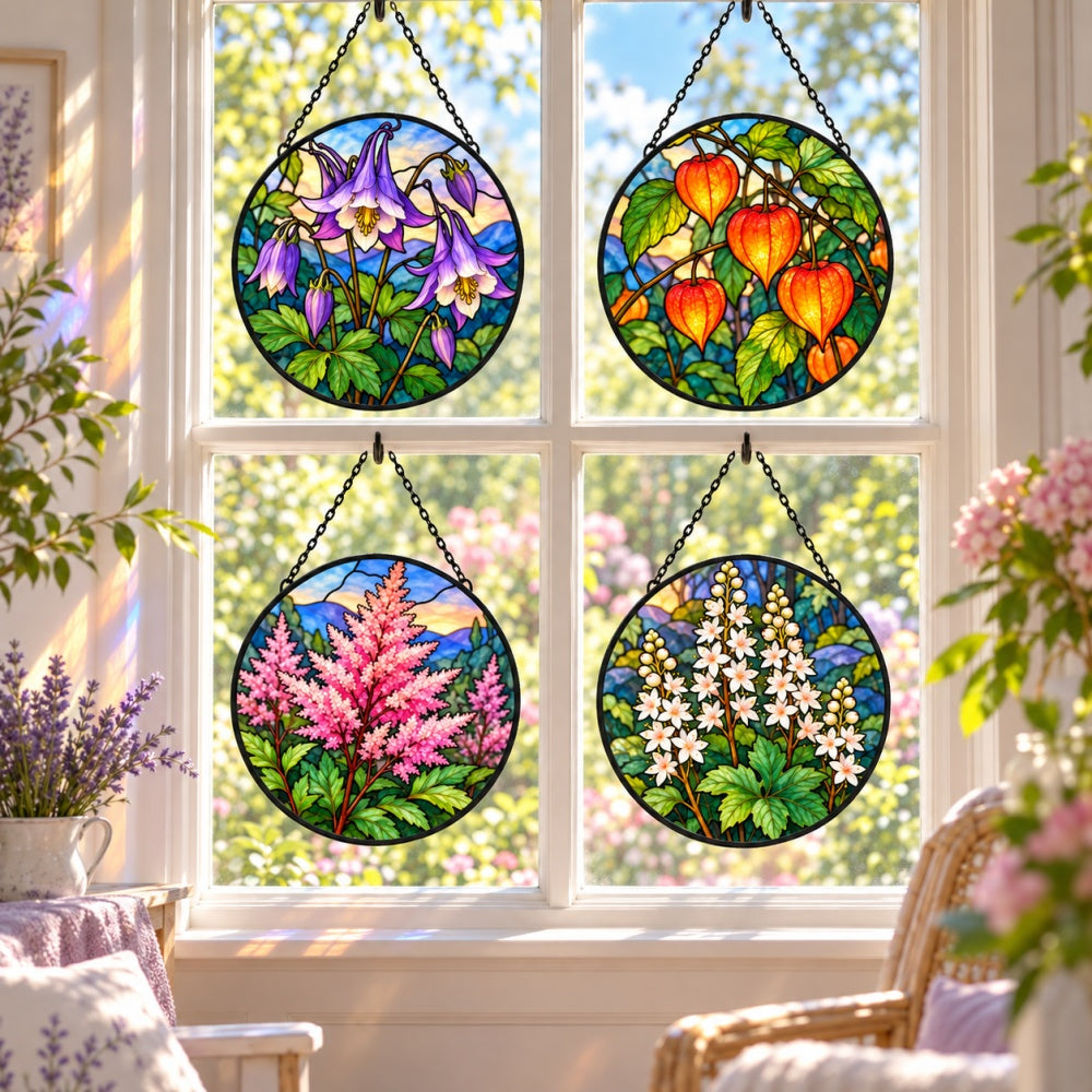Stained Glass Suncatcher Set of 4 - Enchanted Fairy Garden