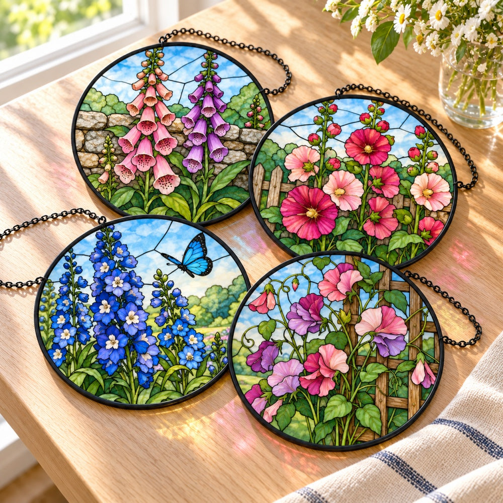 Stained Glass Suncatcher Set of 4 - English Cottage Blooms