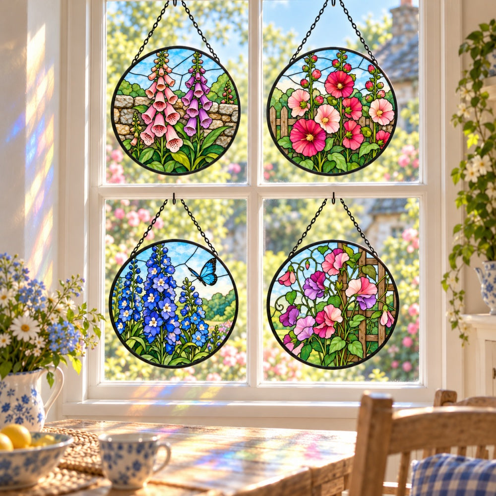 Stained Glass Suncatcher Set of 4 - English Cottage Blooms