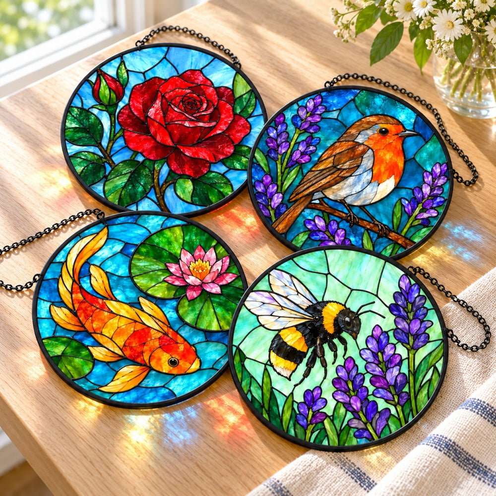 Stained Glass Suncatcher Set of 4 - English Cottage Garden