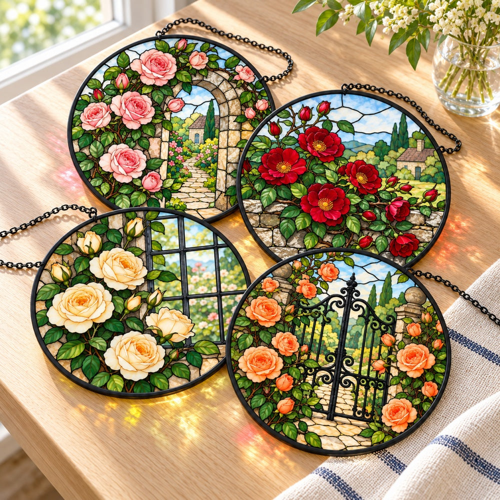 Stained Glass Suncatcher Set of 4 - English Rose Manor
