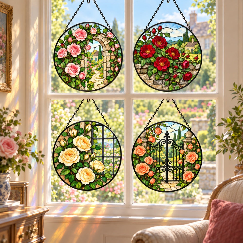 Stained Glass Suncatcher Set of 4 - English Rose Manor