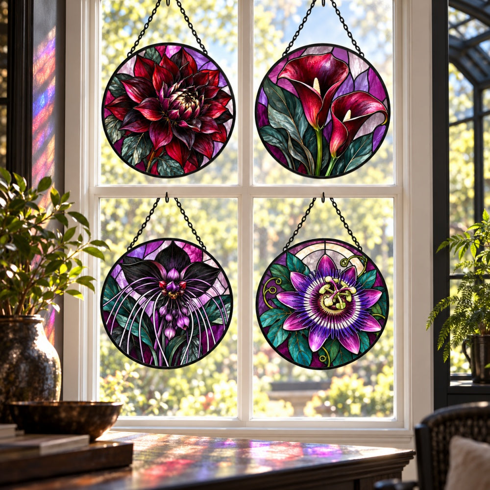Stained Glass Suncatcher Set of 4 - Gothic Garden Blooms