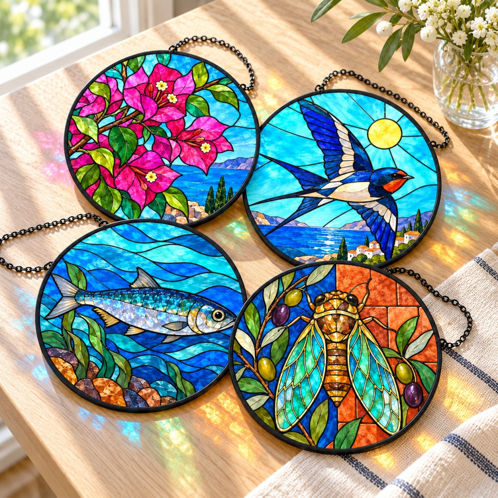 Stained Glass Suncatcher Set of 4 - Mediterranean Summer