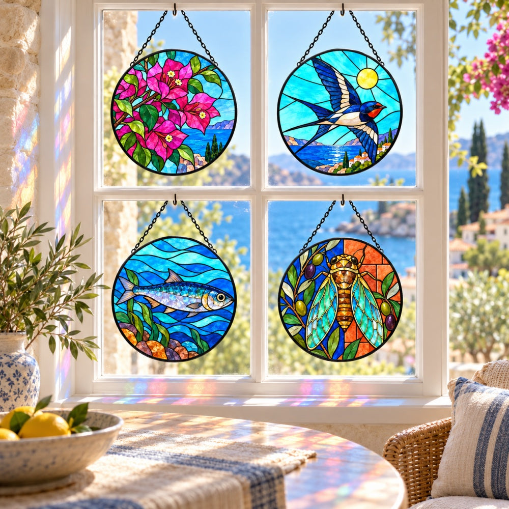 Stained Glass Suncatcher Set of 4 - Mediterranean Summer