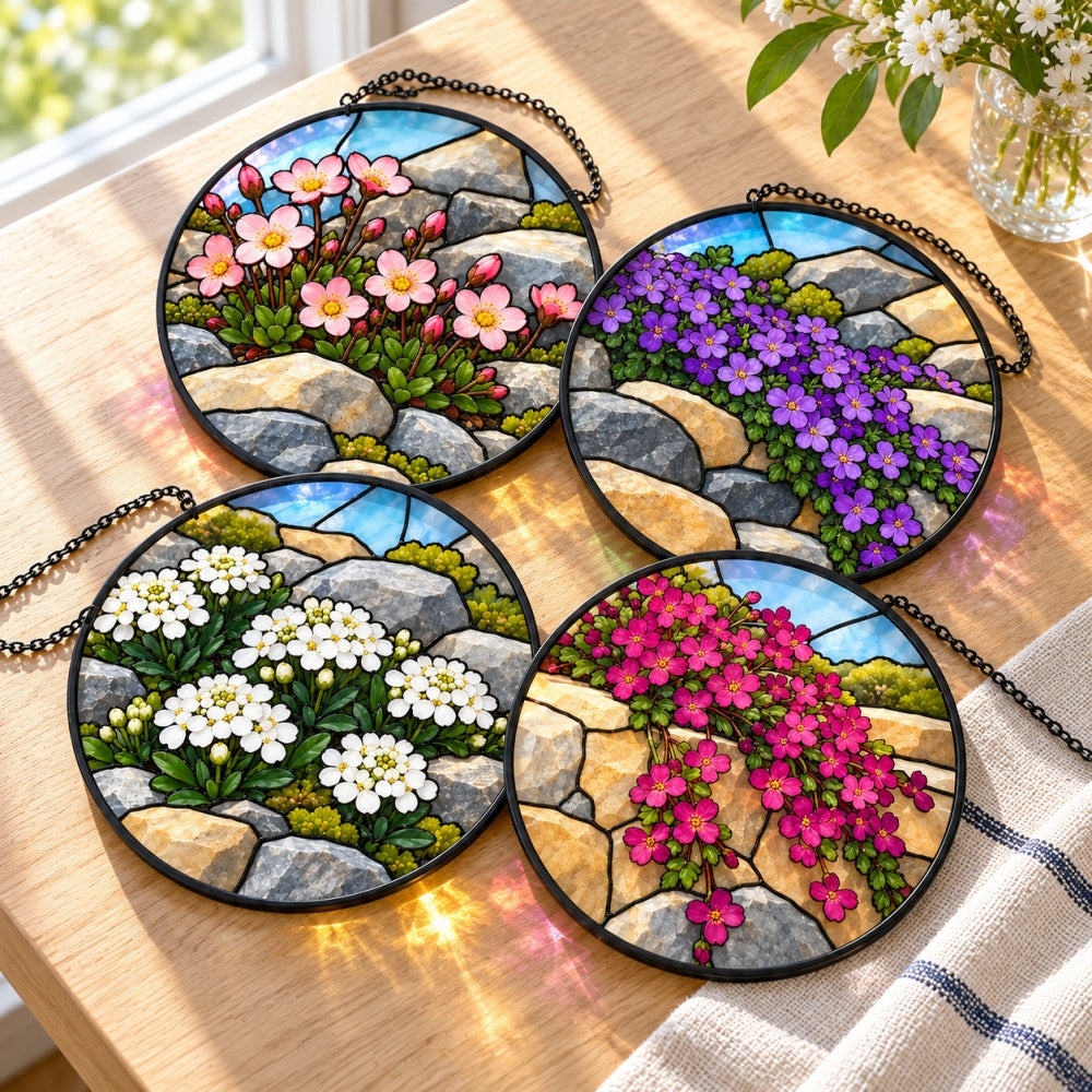Stained Glass Suncatcher Set of 4 - Miniature Rock Garden