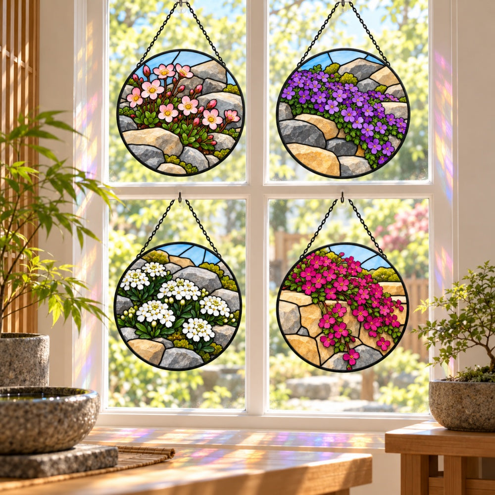 Stained Glass Suncatcher Set of 4 - Miniature Rock Garden