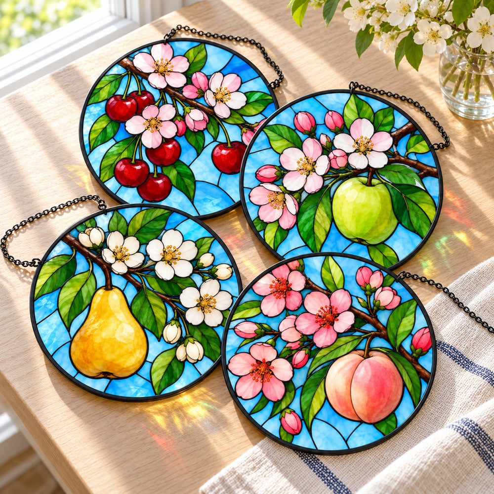 Stained Glass Suncatcher Set of 4 - Orchard Blossom Seasons