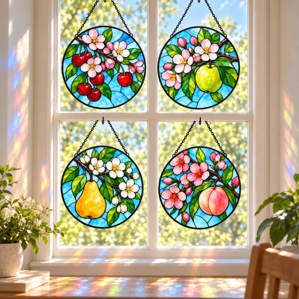 Stained Glass Suncatcher Set of 4 - Orchard Blossom Seasons