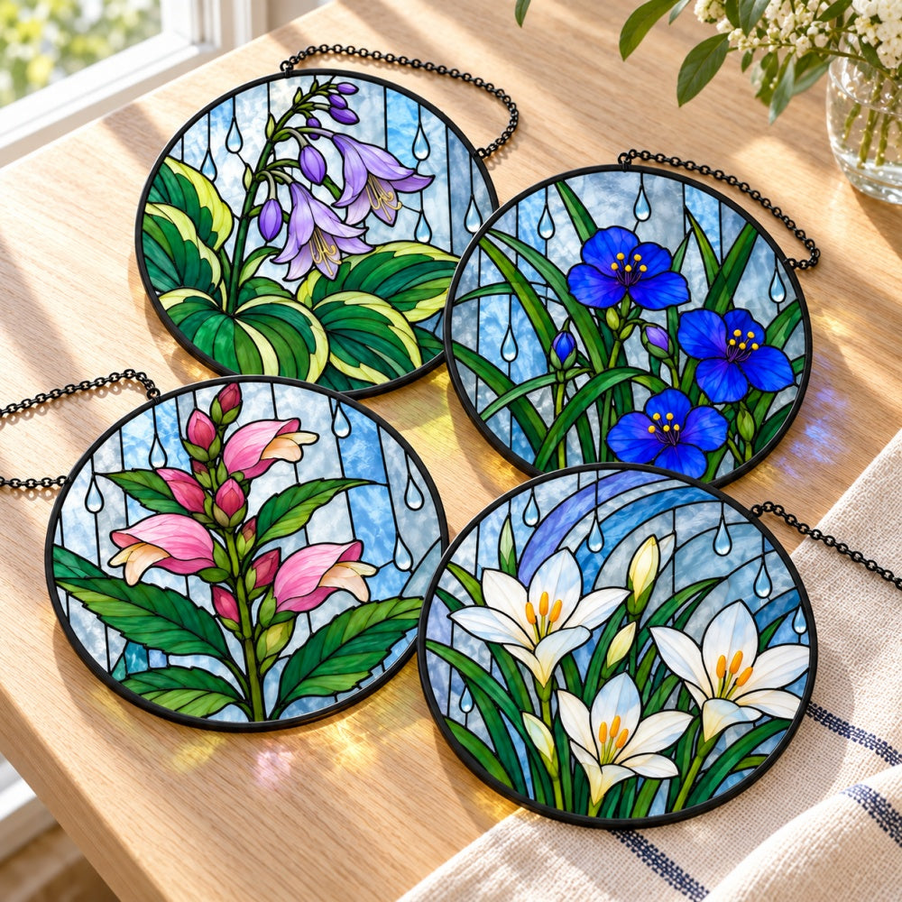 Stained Glass Suncatcher Set of 4 - Rainy Day Blooms