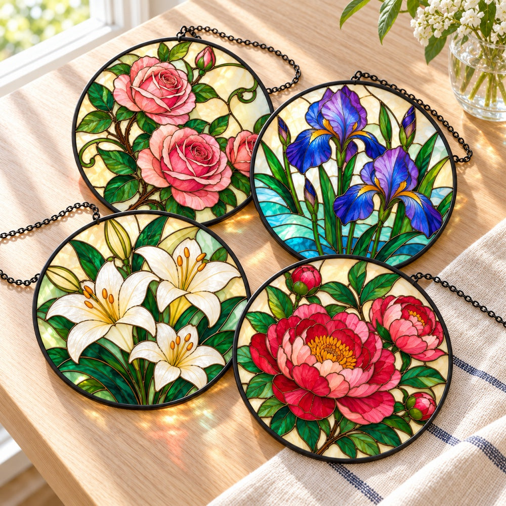 Stained Glass Suncatcher Set of 4 - Romantic Florals