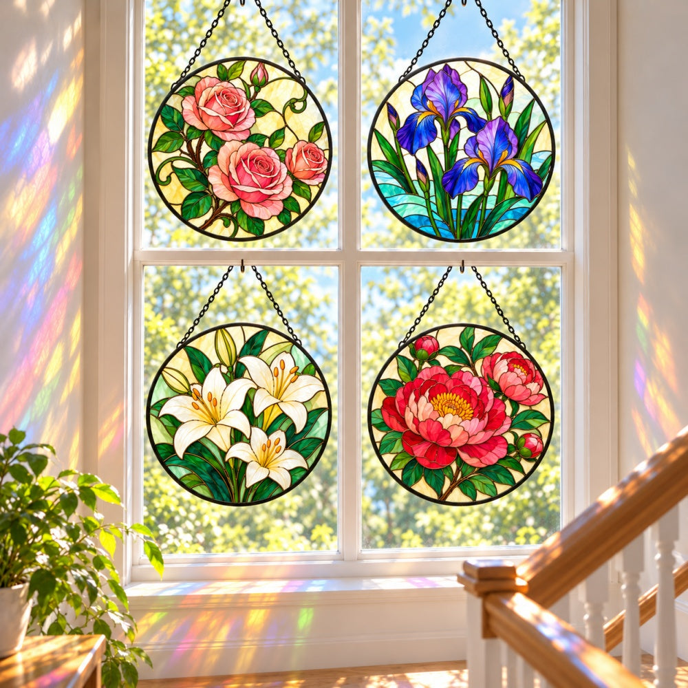 Stained Glass Suncatcher Set of 4 - Romantic Florals