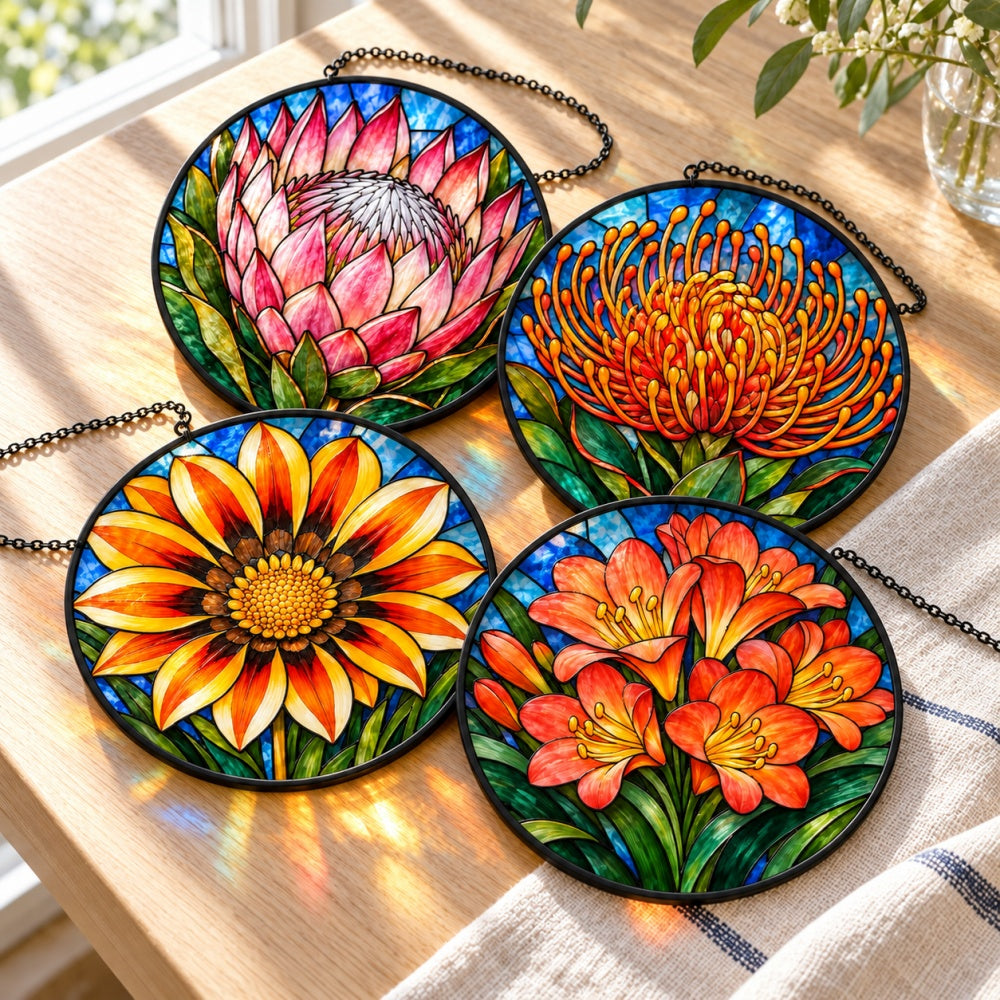 Stained Glass Suncatcher Set of 4 - South African Cape Flowers