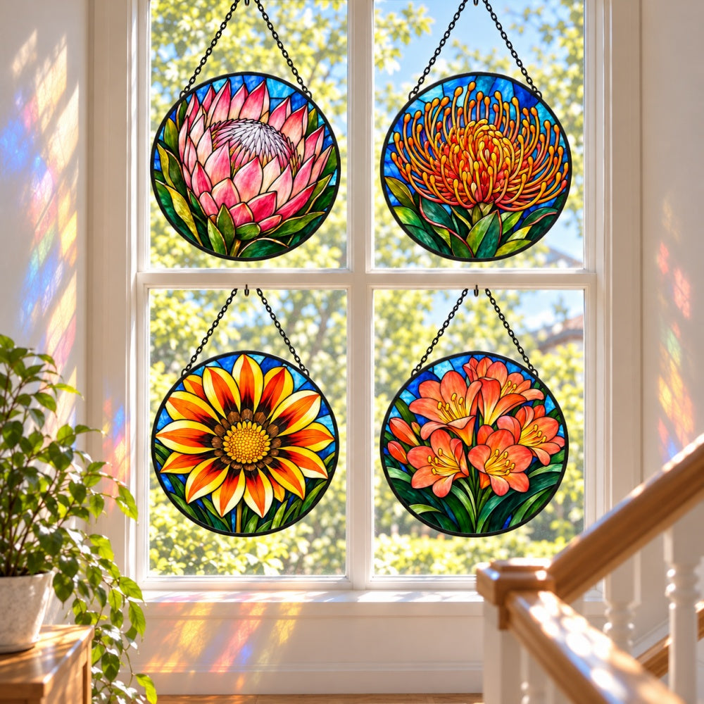 Stained Glass Suncatcher Set of 4 - South African Cape Flowers