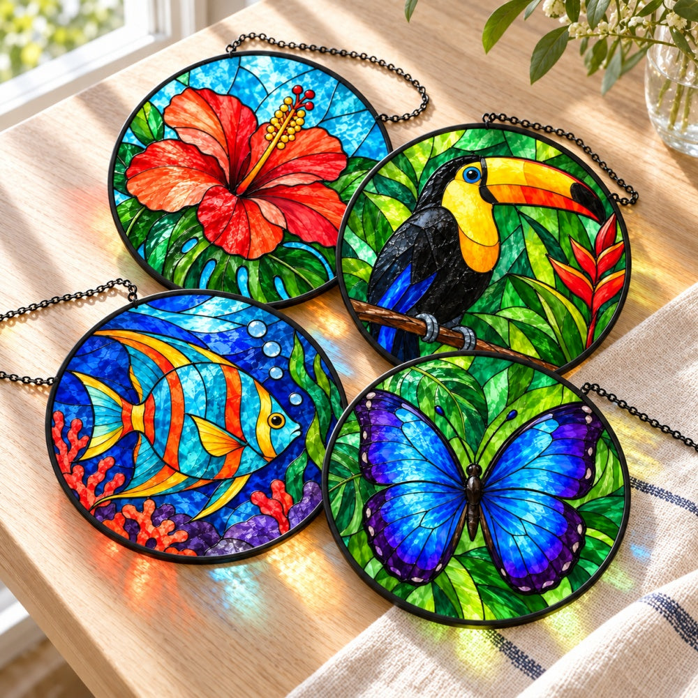 Stained Glass Suncatcher Set of 4 - Tropical Paradise