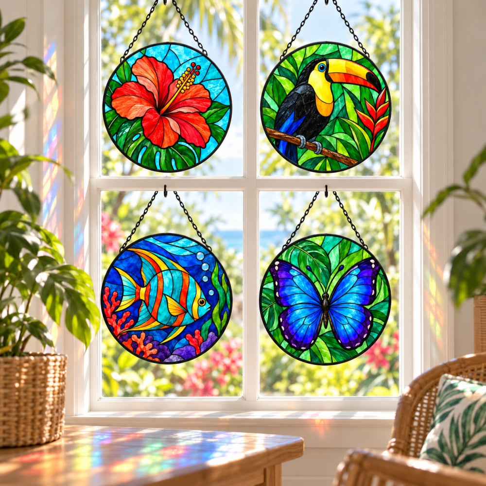 Stained Glass Suncatcher Set of 4 - Tropical Paradise