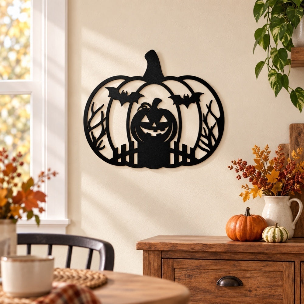 Metal Wall Art - Halloween Jack-O’-Lantern and Bats