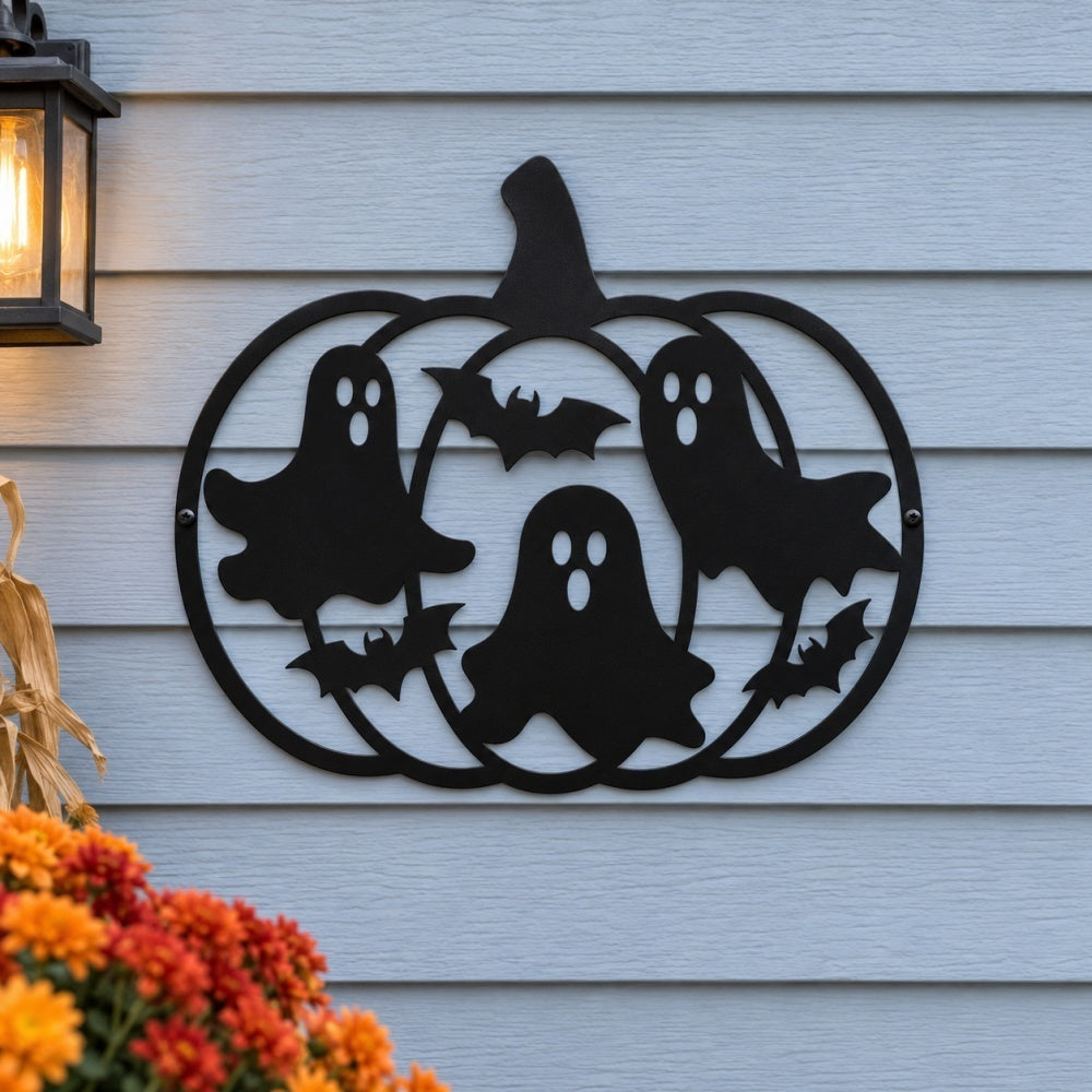 Metal Wall Art - Halloween Pumpkin with Ghosts