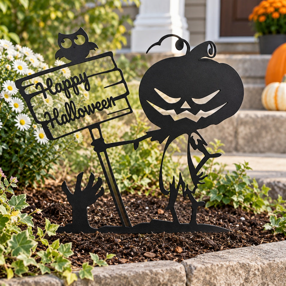 Metal Garden Stake – Happy Halloween Pumpkin