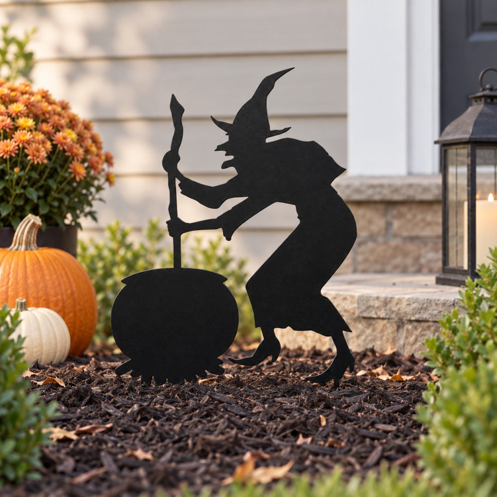 Metal Garden Stake – Witch and Cauldron