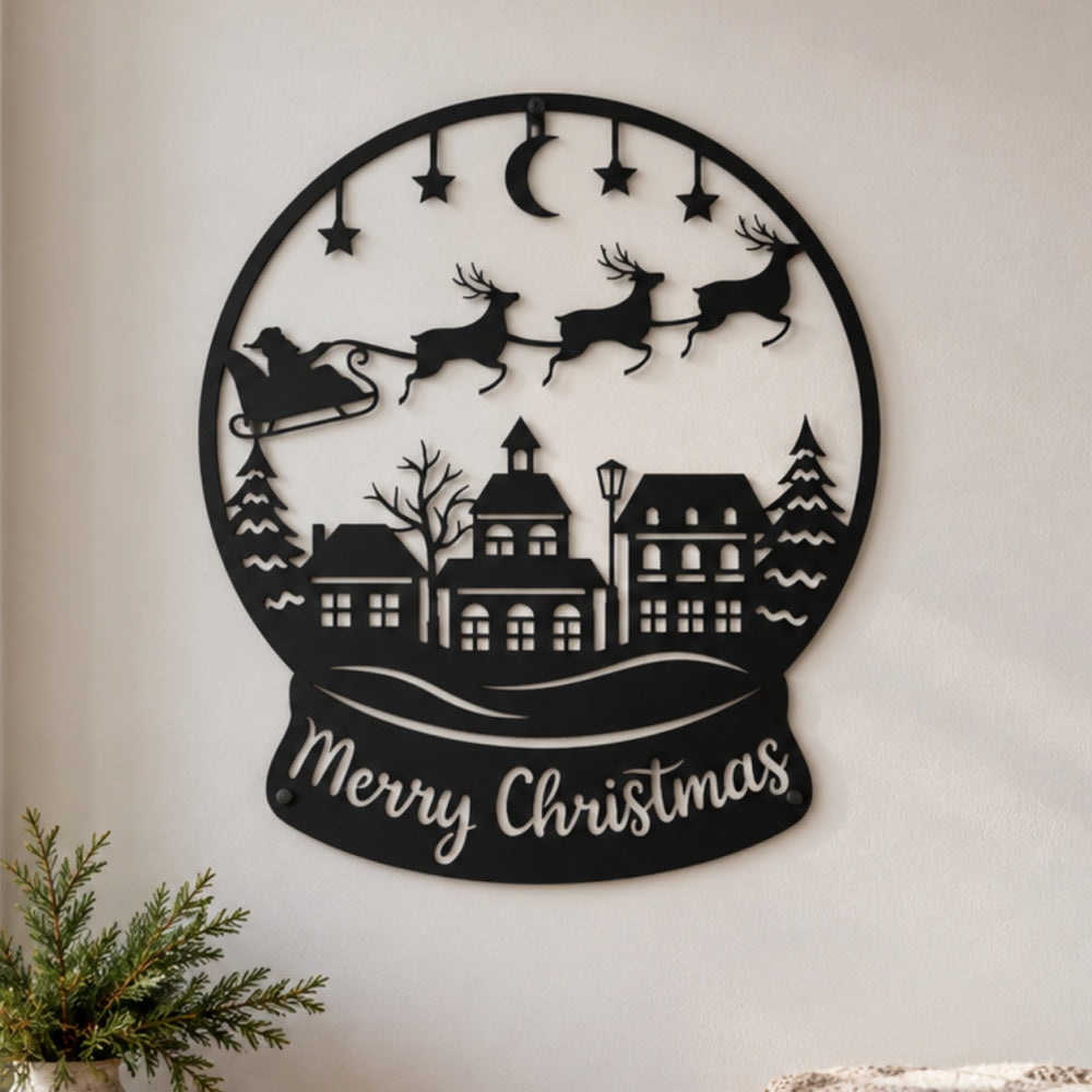 Metal Wall Art - Merry Christmas Snow Globe