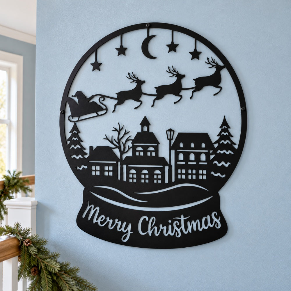 Metal Wall Art - Merry Christmas Snow Globe