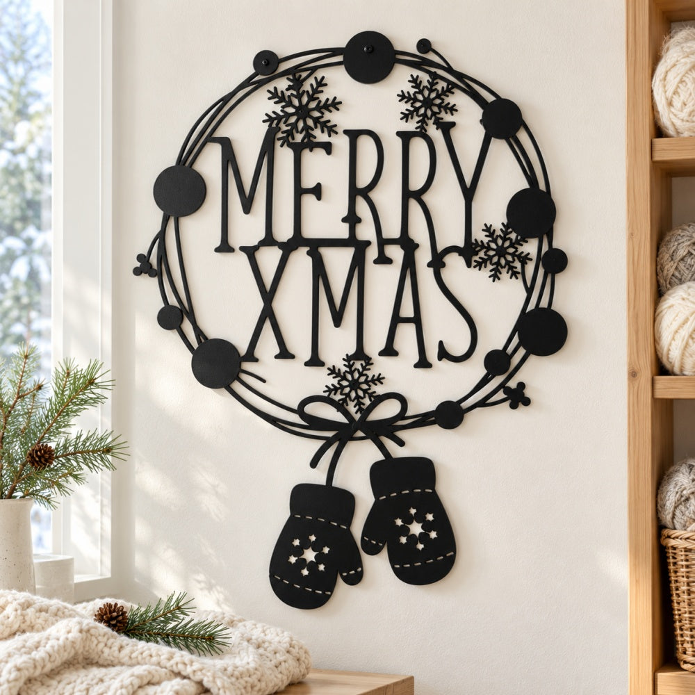 Metal Wall Art - MERRY XMAS Wreath