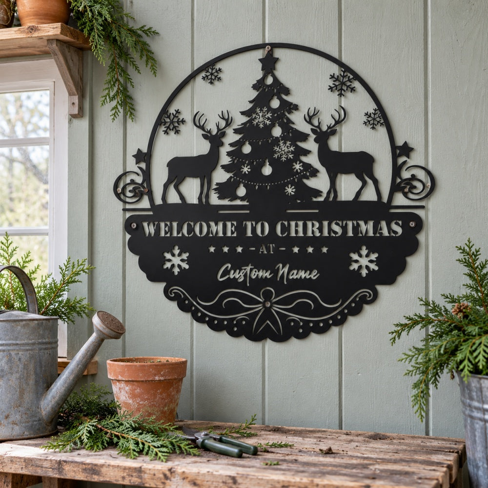 Personalized Metal Wall Art - Welcome Christmas Sign