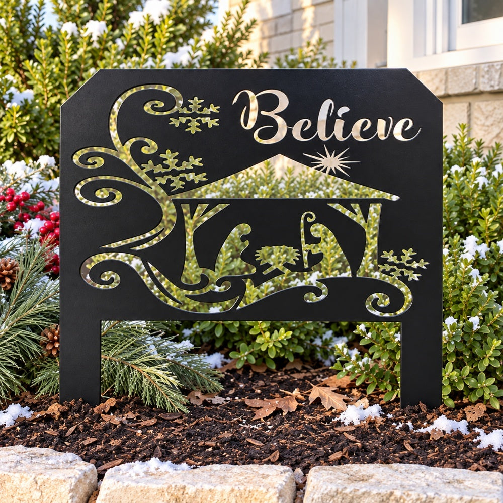 Metal Garden Stake – Believe Nativity
