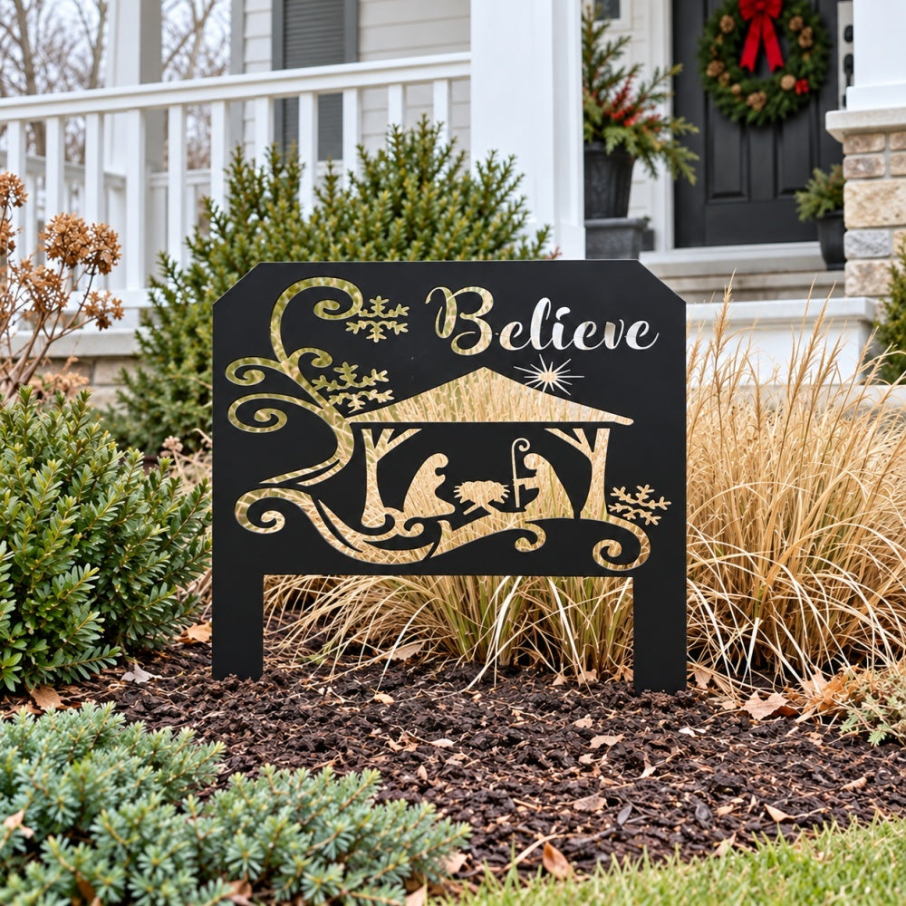 Metal Garden Stake – Believe Nativity
