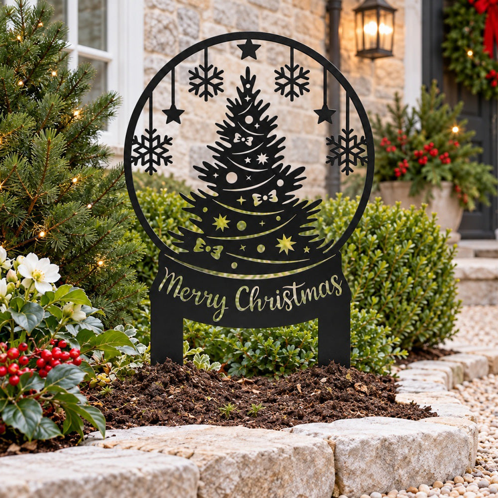 Metal Garden Stake – Christmas Tree with Snowflakes