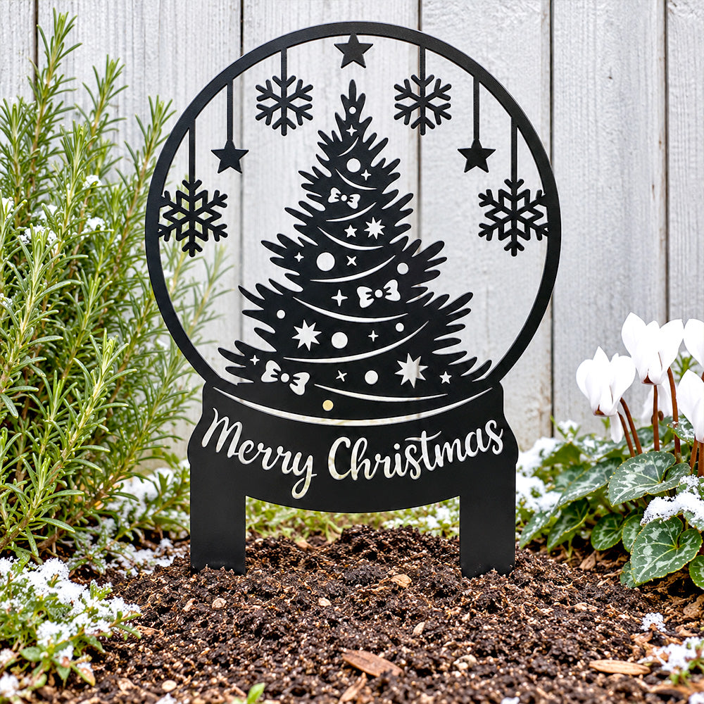 Metal Garden Stake – Christmas Tree with Snowflakes
