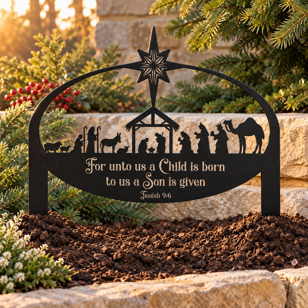 Metal Garden Stake – For Unto Us a Child Is Born