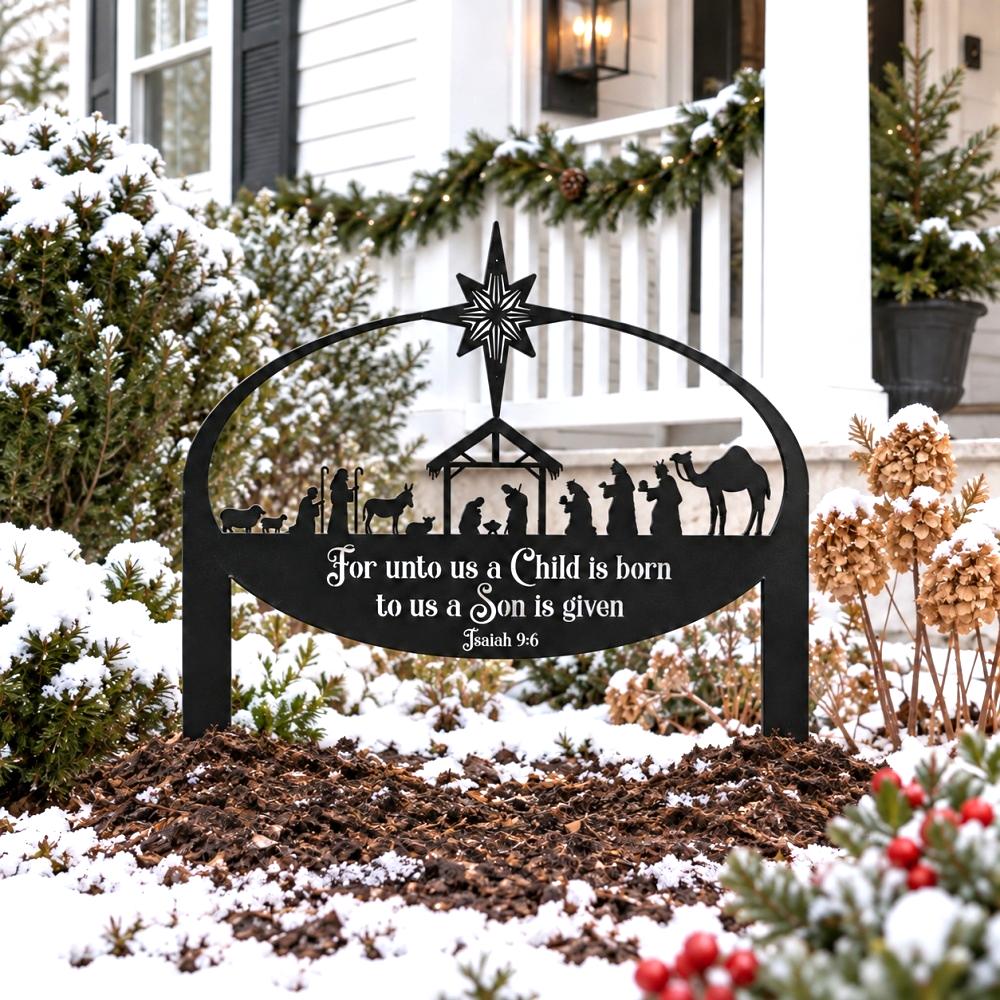 Metal Garden Stake – For Unto Us a Child Is Born