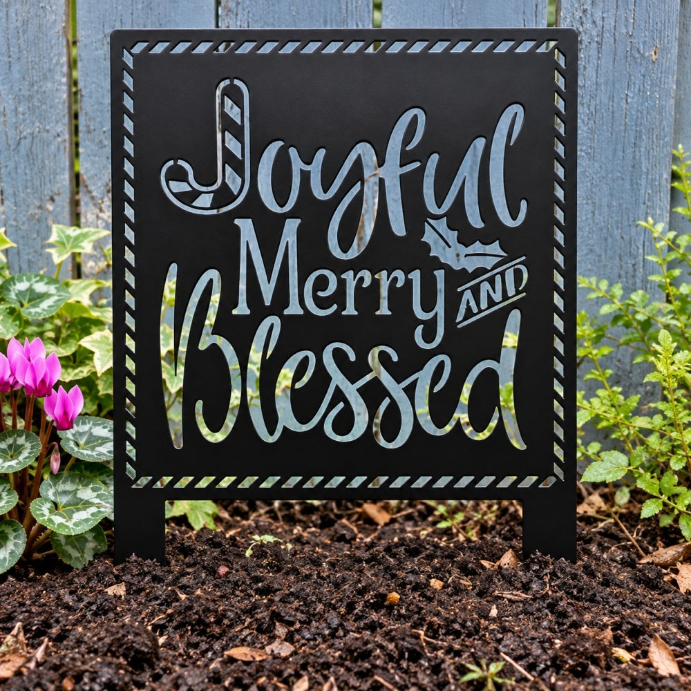 Metal Garden Stake – Joyful Merry Blessed