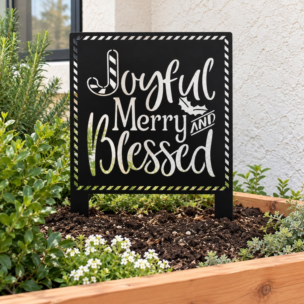 Metal Garden Stake – Joyful Merry Blessed