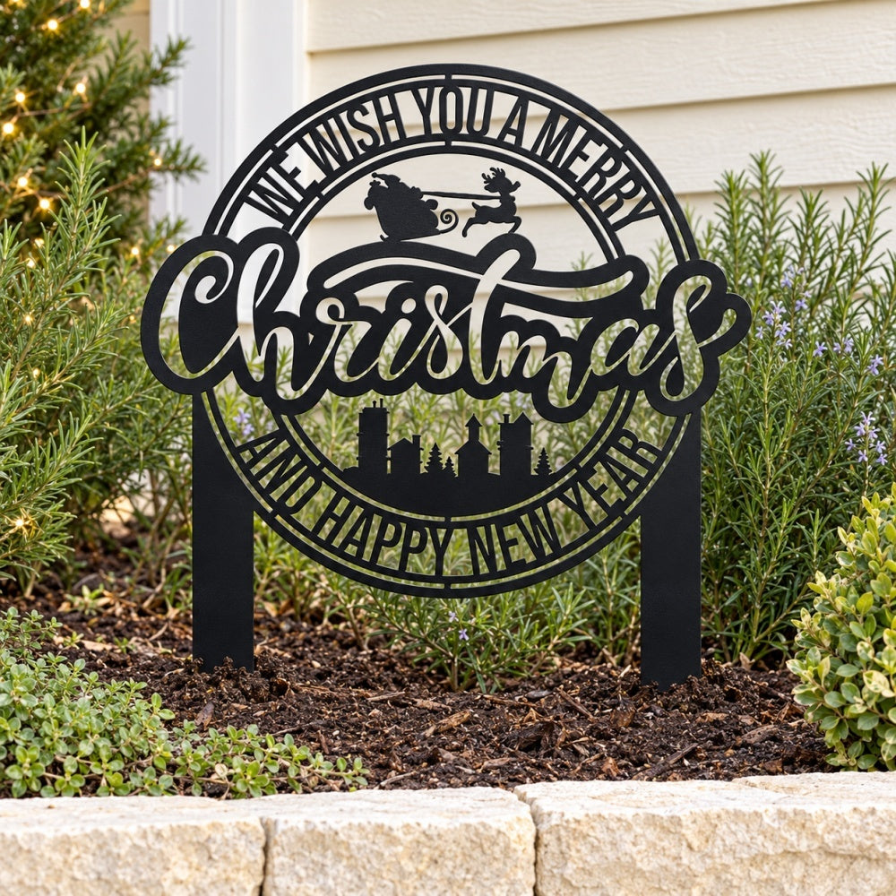 Metal Garden Stake – Merry Christmas and Happy New Year