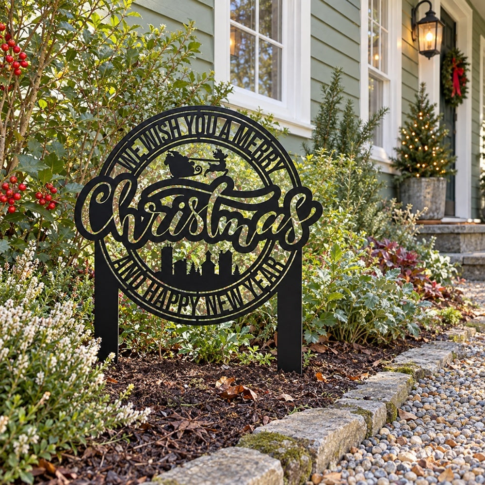 Metal Garden Stake – Merry Christmas and Happy New Year