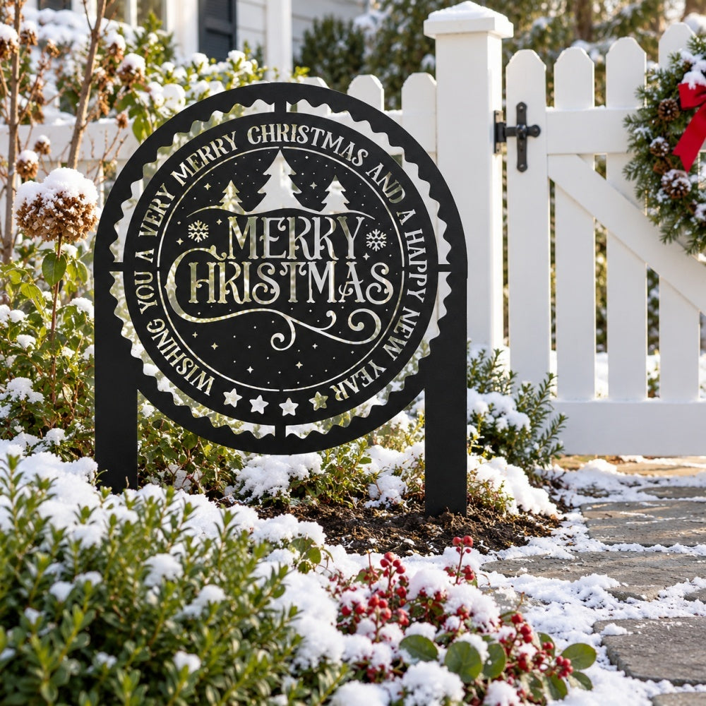 Metal Garden Stake – Merry Christmas Starry Emblem