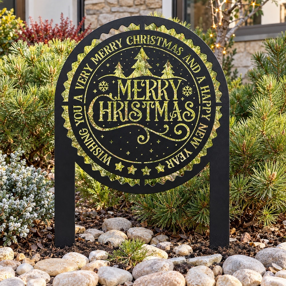 Metal Garden Stake – Merry Christmas Starry Emblem