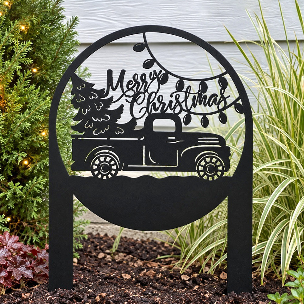 Metal Garden Stake – Merry Christmas Vintage Truck