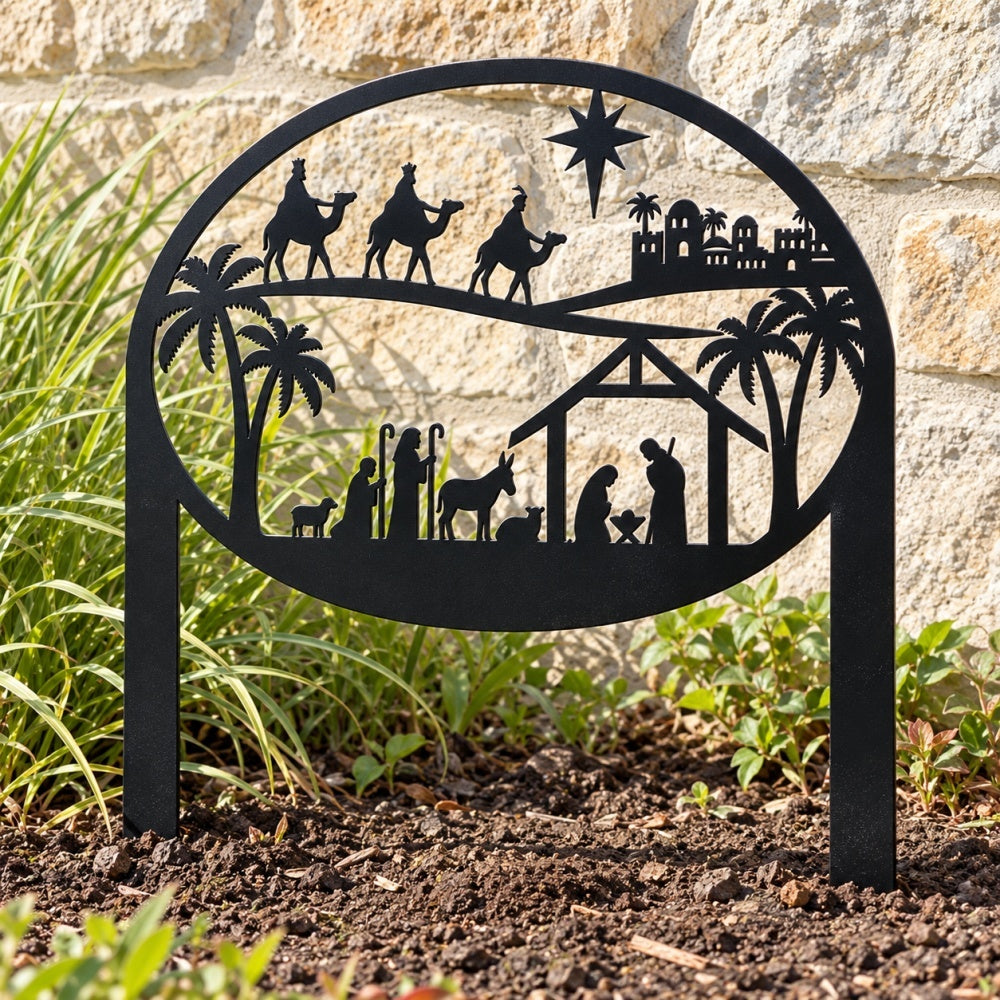 Metal Garden Stake – Nativity Scene with Three Wise Men