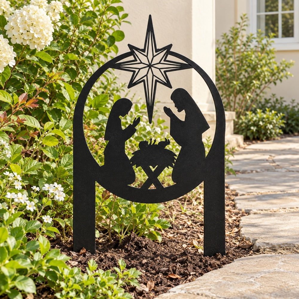 Metal Garden Stake – Nativity with Bethlehem Star