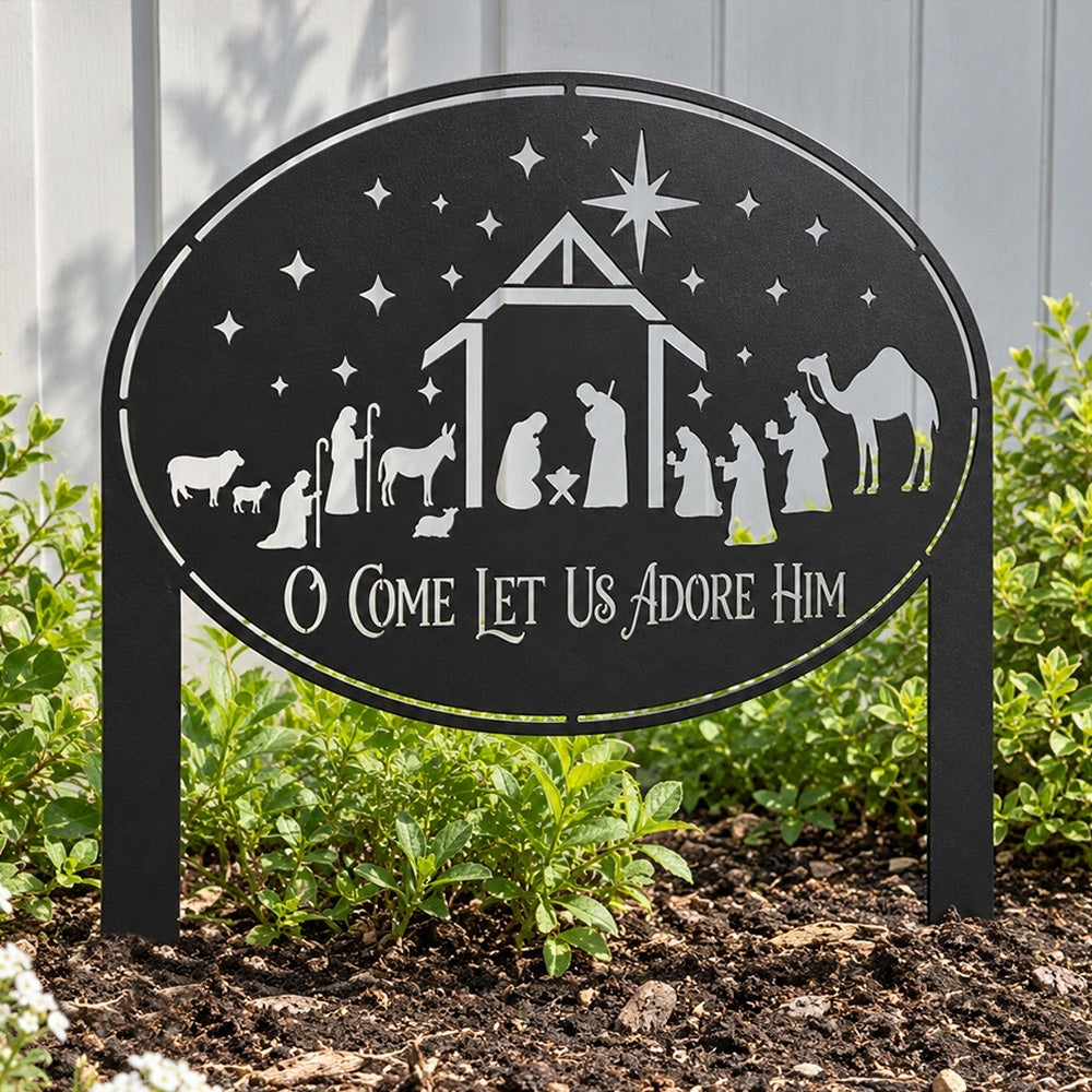 Metal Garden Stake – O Come Let Us Adore Him