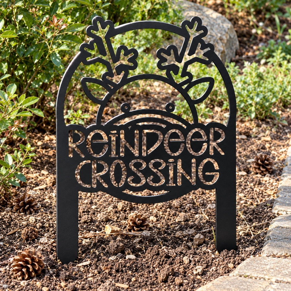 Metal Garden Stake – Reindeer Crossing