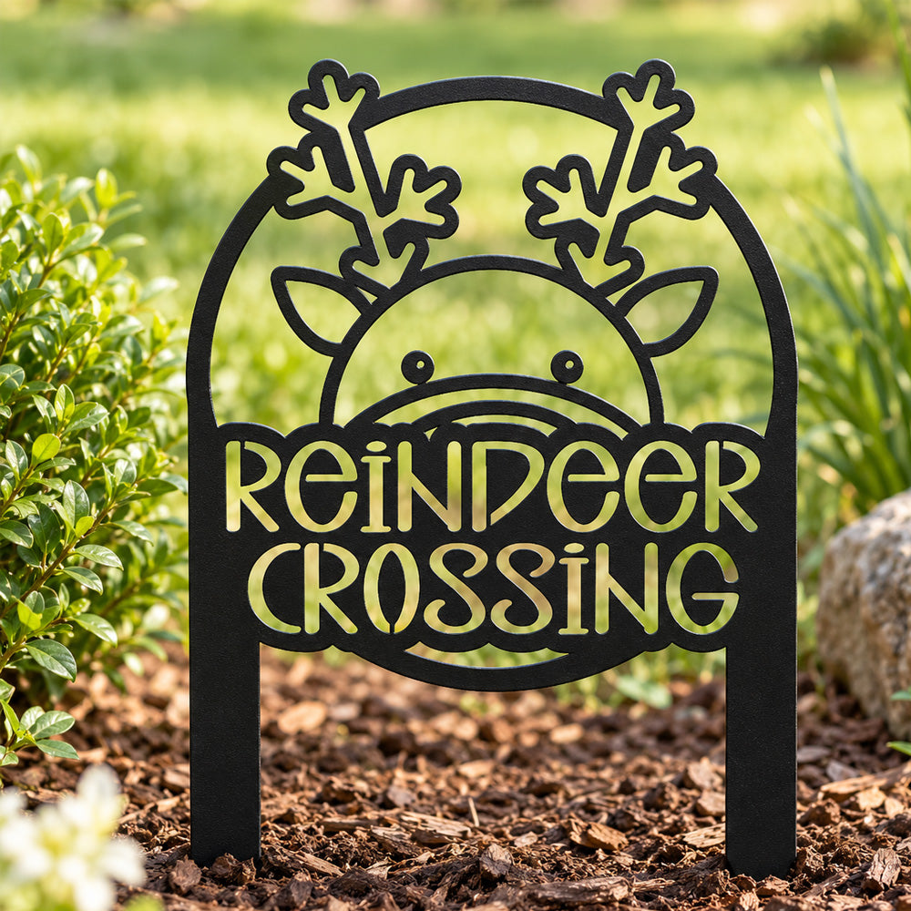 Metal Garden Stake – Reindeer Crossing
