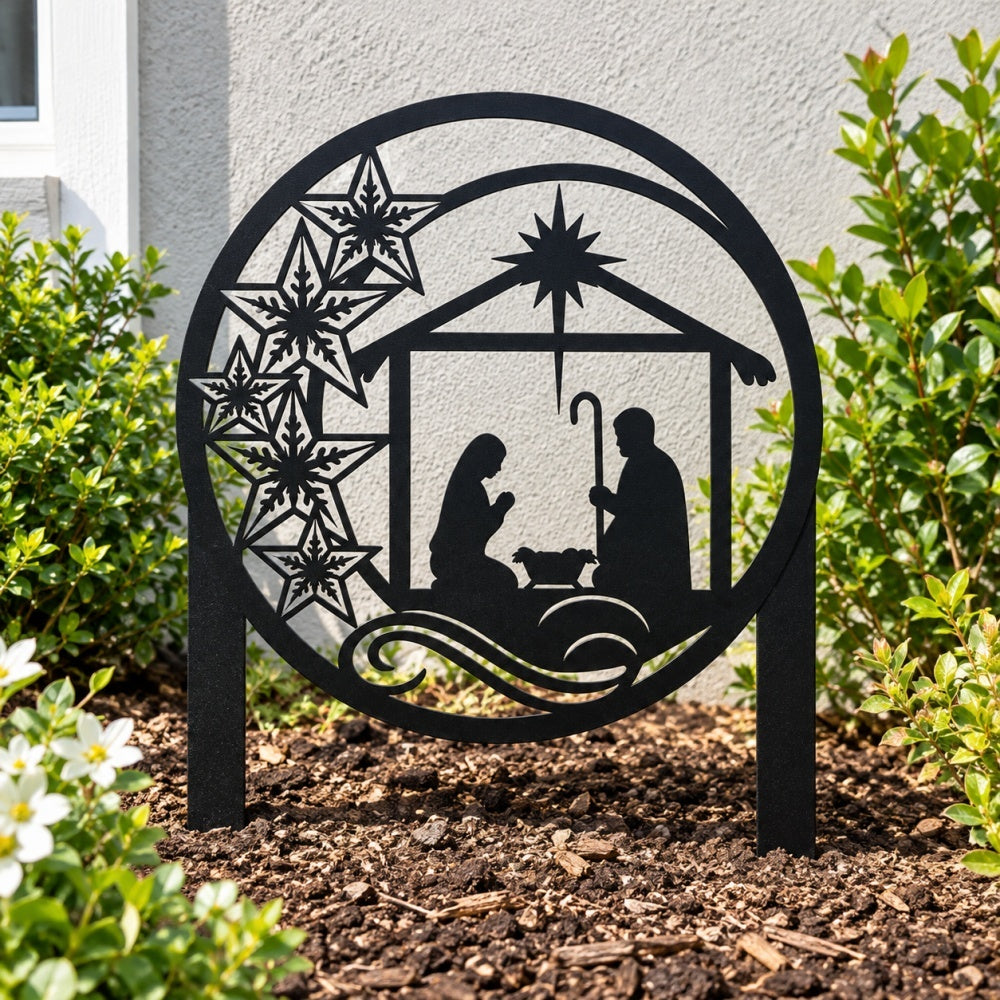 Metal Garden Stake – Starry Night Nativity