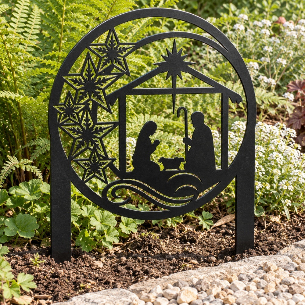 Metal Garden Stake – Starry Night Nativity
