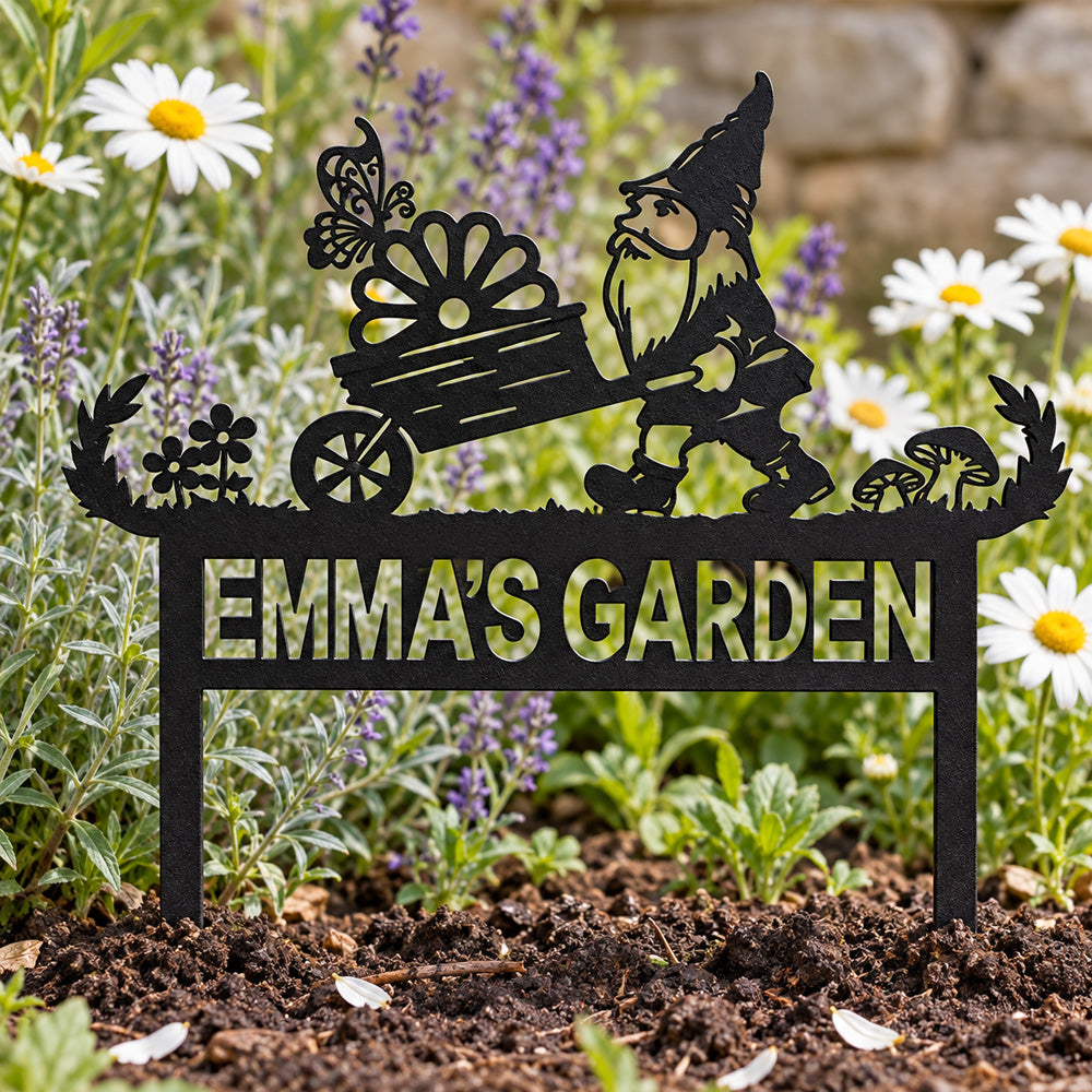 Personalized Metal Garden Stake -  Garden Gnome